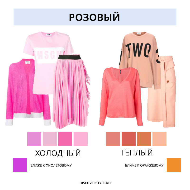 Оттенки розового с названиями в одежде